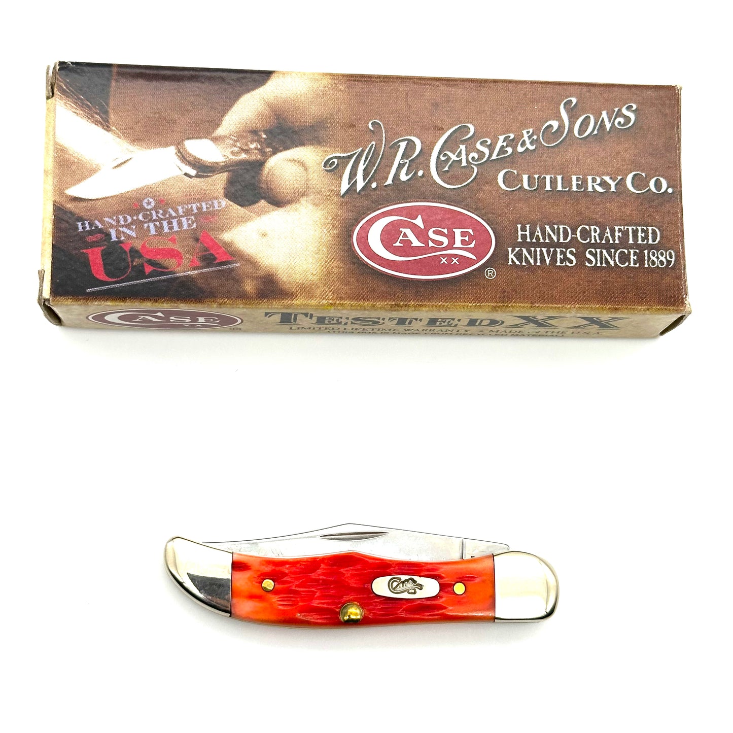 Case XX Pocket Hunter Folding Knife - Orange Blaze Bone Handles - TH61165 - 2010
