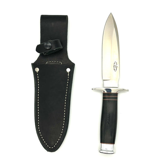 Dozier T22 Tactical Fixed Blade Knife - Black Micarta Handles w Leather Sheath