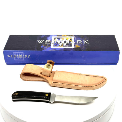 Westmark Handmade Cutlery USA 6279 - Fixed Blade Knife w Leather Sheath - Buffalo Horn Handles