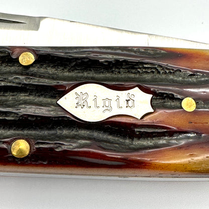 Rigid by Canal Street Cutlery Complete Set of 6 Knives - Amber Carved Stag Bone Handles - Matching S/Ns 33 of 70 - 2007