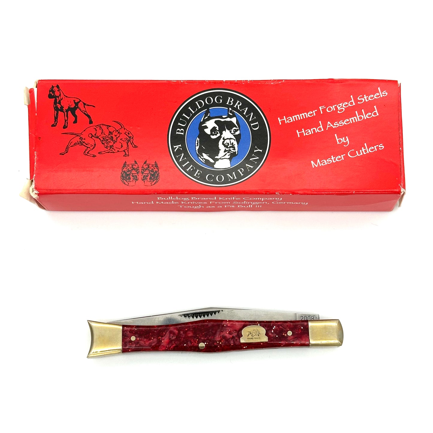 Bulldog Brand Solingen - Doctor’s or Fishtail Knife 1 Blade - Crushed Red Celluloid Handles - BD2007 - 2008