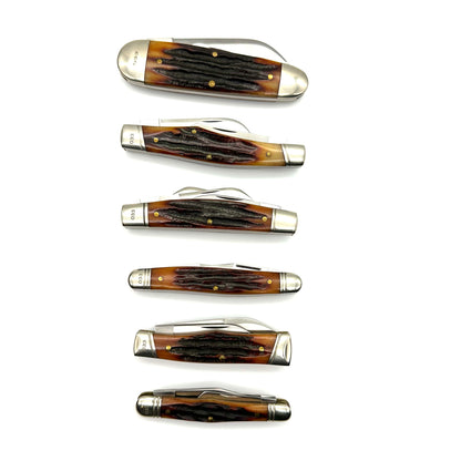 Rigid by Canal Street Cutlery Complete Set of 6 Knives - Amber Carved Stag Bone Handles - Matching S/Ns 33 of 70 - 2007