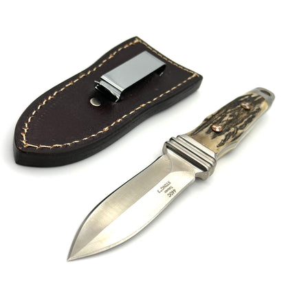 AG Russell 50th Anniversary Sting 3 Boot Knife w Leather Sheath - Stag Handles