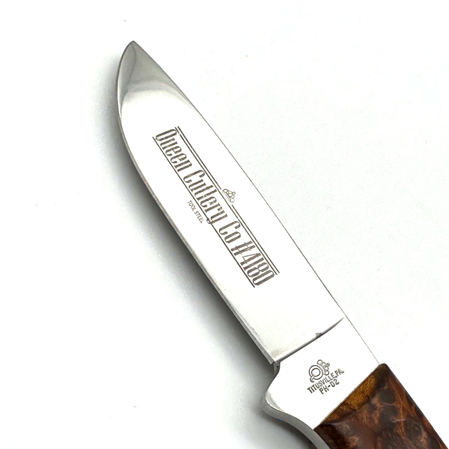 Queen #4180 Premium Drop Point Hunter - Maple Burl Handle