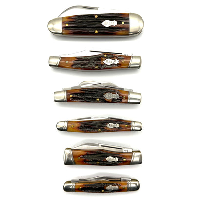 Rigid by Canal Street Cutlery Complete Set of 6 Knives - Amber Carved Stag Bone Handles - Matching S/Ns 33 of 70 - 2007