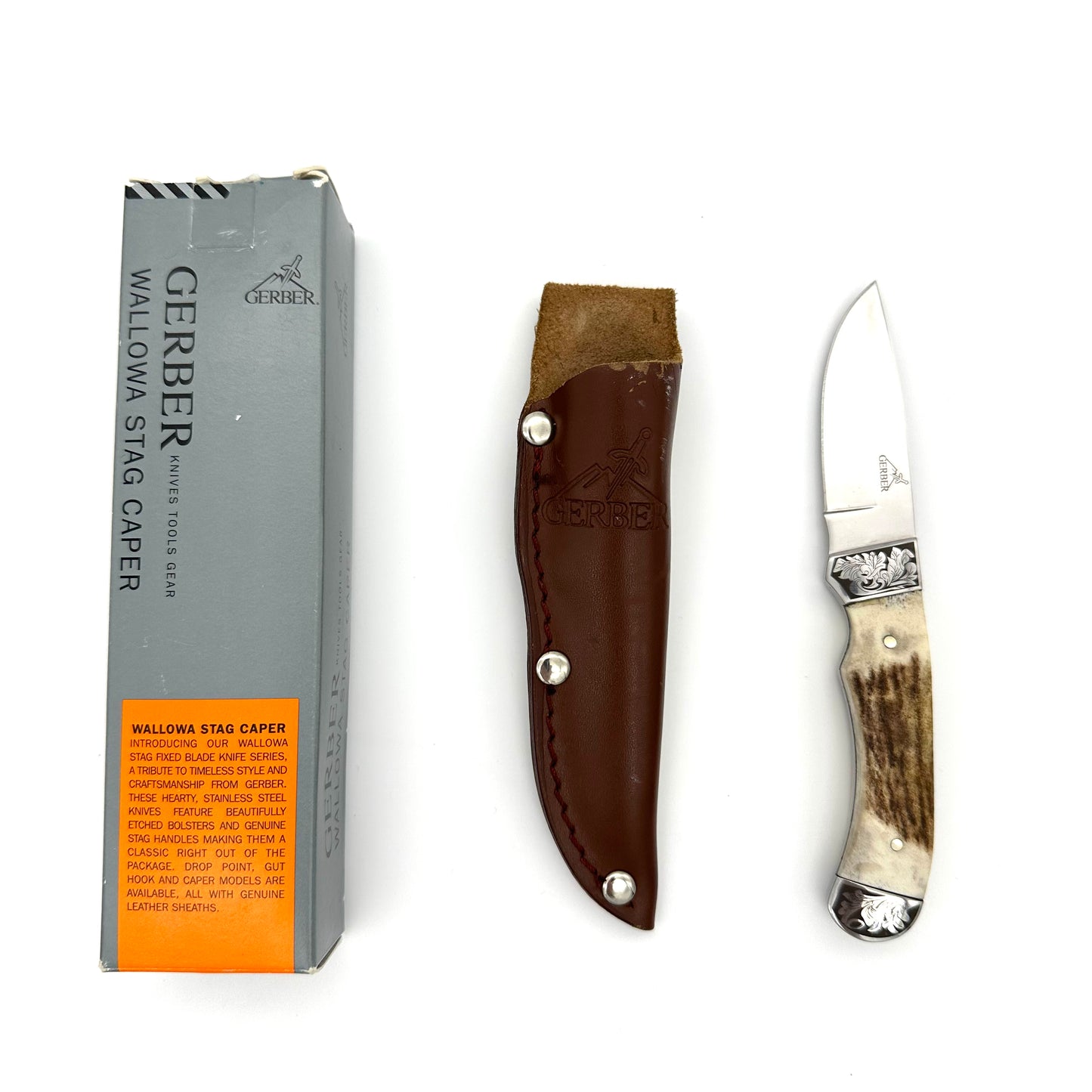 Gerber Wallowa Caper Fixed Hunter - Stag Handles - Leather Sheath - 22-01840