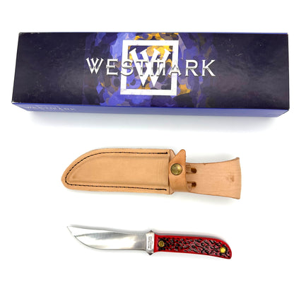 Westmark Handmade Cutlery - Fixed Blade Knife & Leather Sheath - Crimson Bone Handles - WM5278