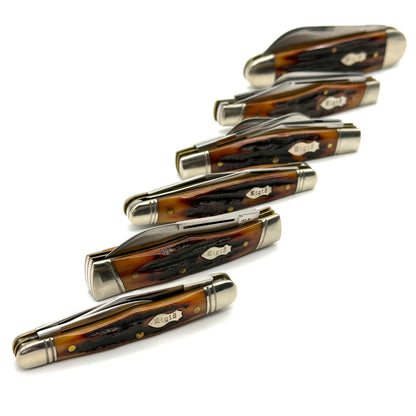 Rigid by Canal Street Cutlery Complete Set of 6 Knives - Amber Carved Stag Bone Handles - Matching S/Ns 33 of 70 - 2007