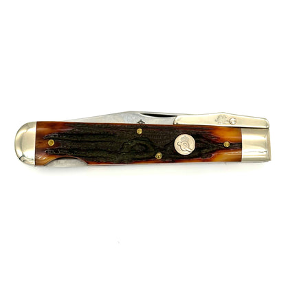 Queen #1L ACSB Swing Guard Lock - Aged Honey Amber Stag Bone - Q2034