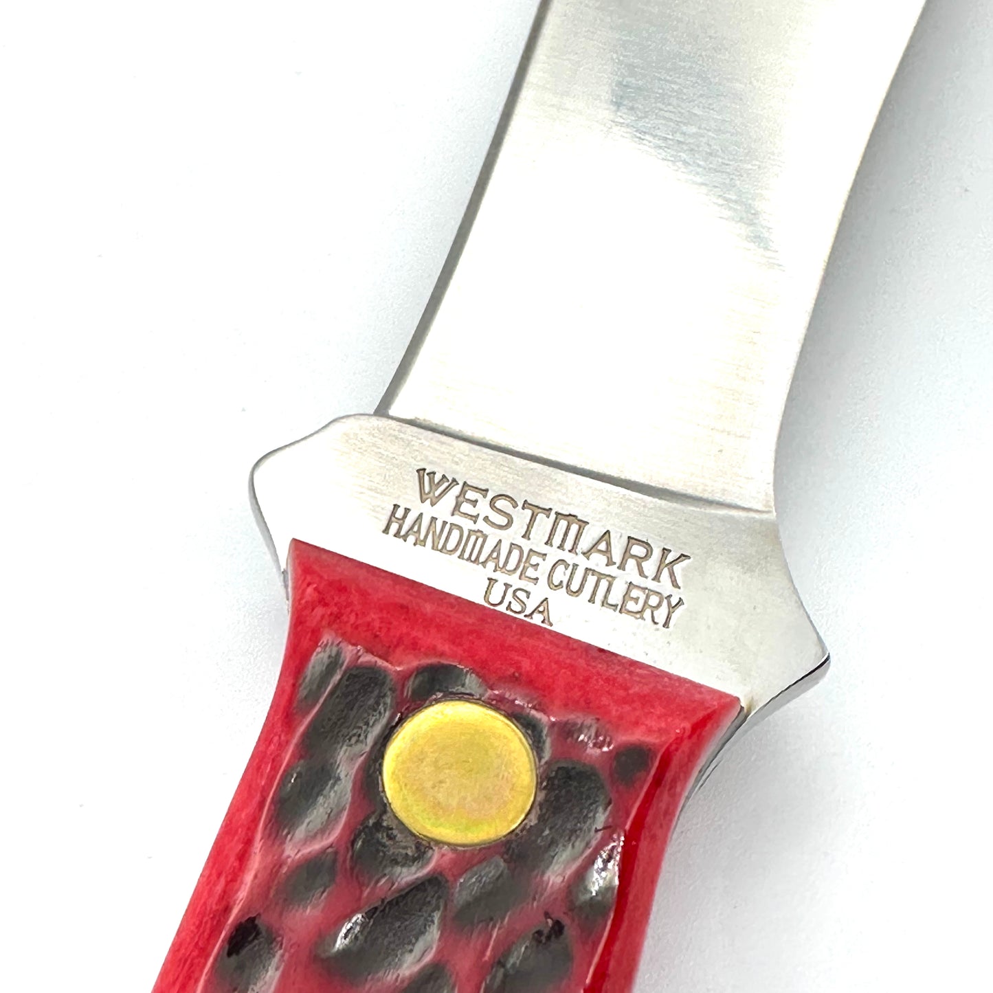 Westmark Handmade Cutlery - Fixed Blade Knife & Leather Sheath - Crimson Bone Handles - WM5278