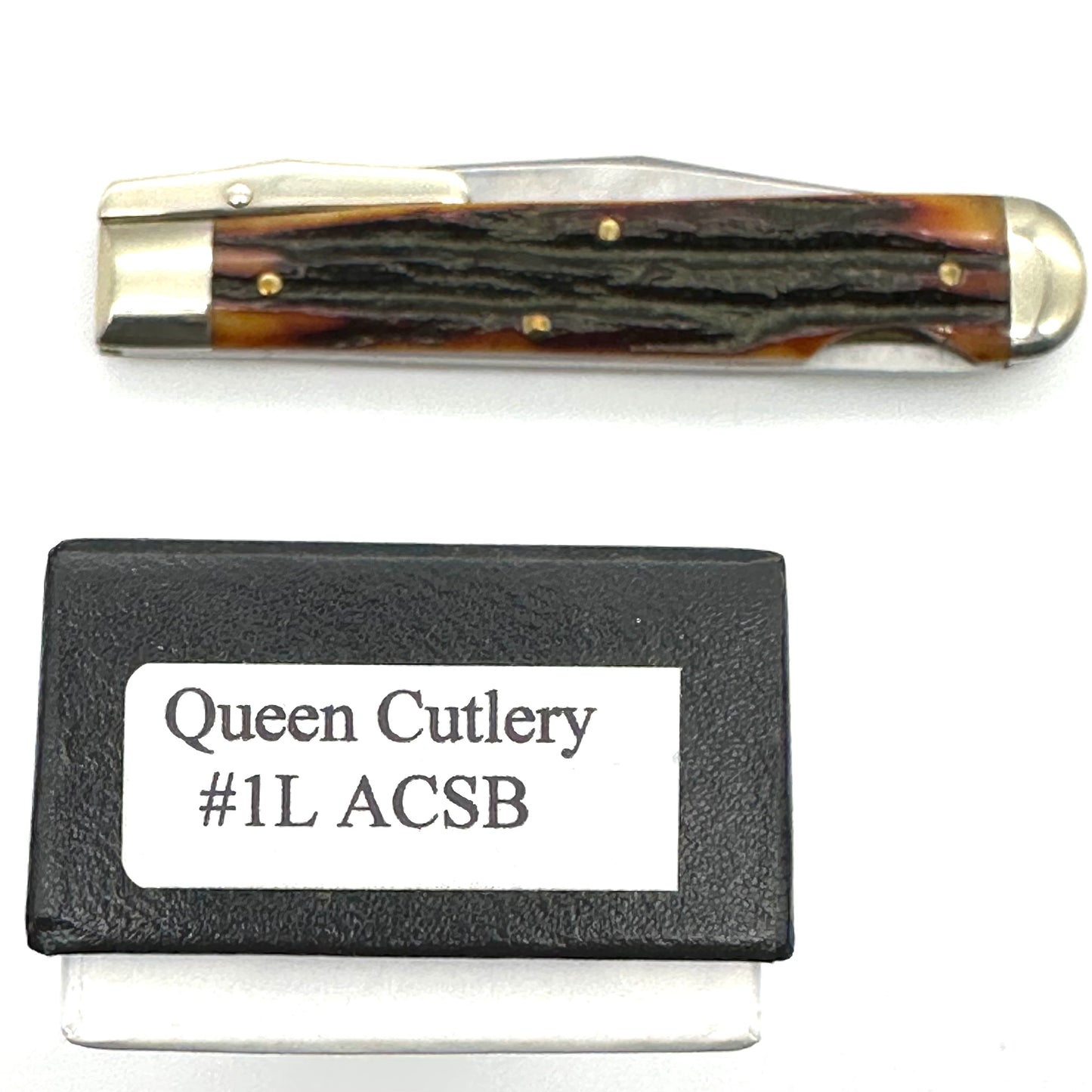 Queen #1L ACSB Swing Guard Lock - Aged Honey Amber Stag Bone - Q2034