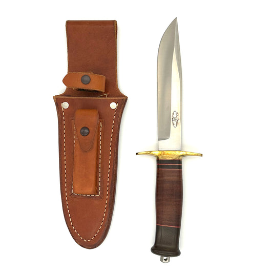 Dozier T1 Fighter Tactical Fixed Blade Knife - Stacked Leather Handles w Leather Sheath