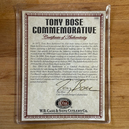 Case XX - Tony Bose Commemorative Saddlehorn w COA - Burnt White Bone Handles - TB62110 - 2009